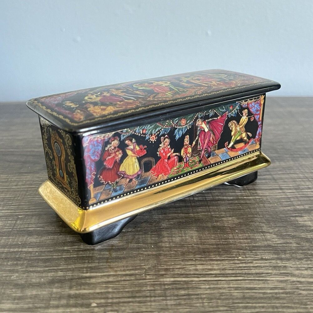 Vtg ‘91 Ardleigh Elliot & Sons Black Gold Russian Nutcracker Ballet Music Box